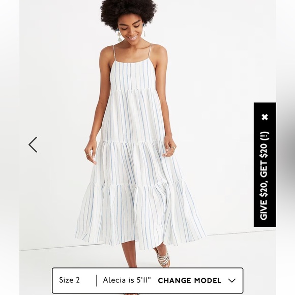 Madewell Midi Dress in Linen Stripe NWT - Picture 1 of 8